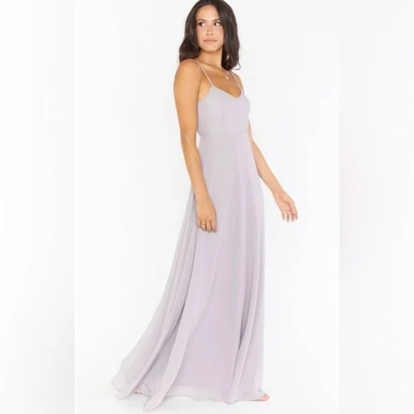 Show Me Your MuMu | Dresses | Show Me Your Mumu Wedding Faith Maxi Gown  Large Sleeveless Dove Grey Chiffon New | Poshmark